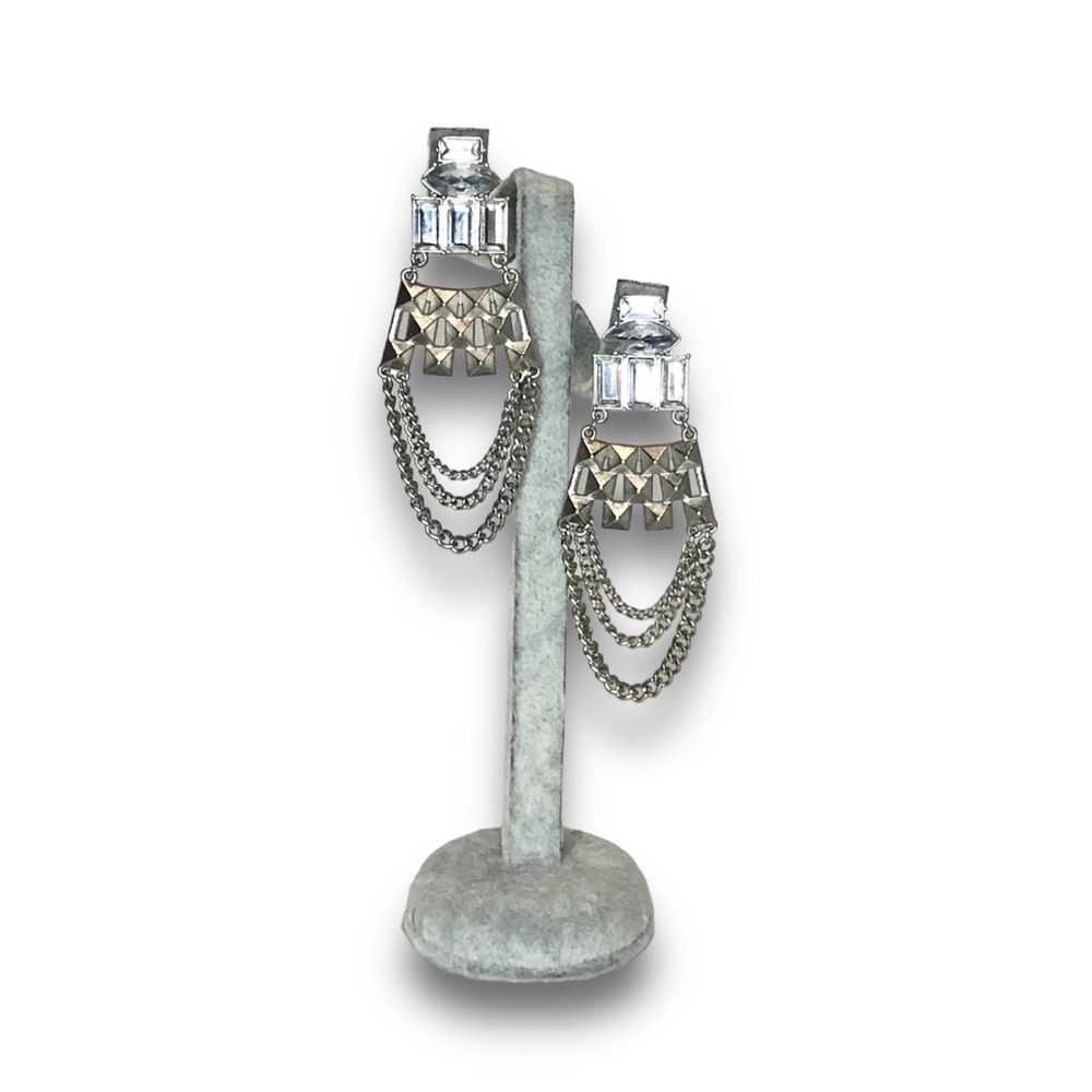 Metallic Dangle Earrings with Rhinestines